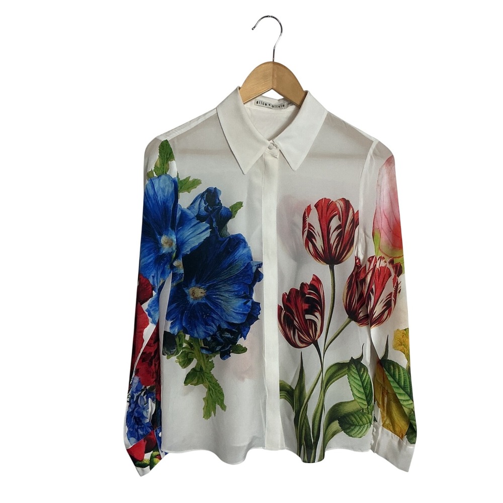 Alice + Olivia Small Willa SilkFloral Semi-Sheer Blouse Le Parisie